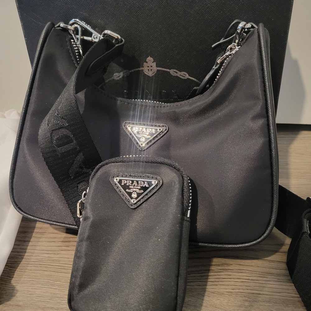 Prada Black Purse With Coin Zip Pouch
